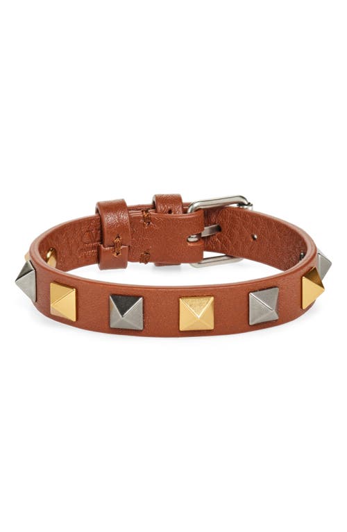 Valentino Stud Embellished Leather Bracelet In Caramel