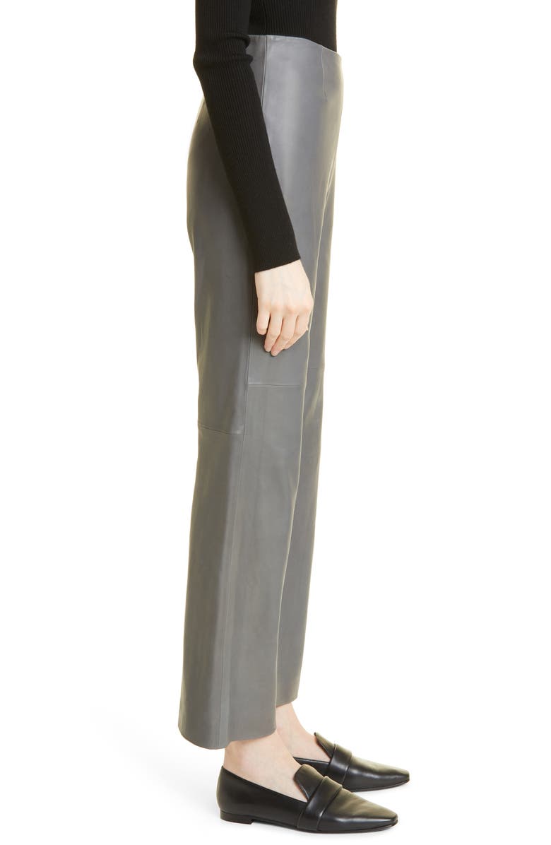 Rebecca Taylor Wide Leg Leather Pants, Alternate, color, Charcoal