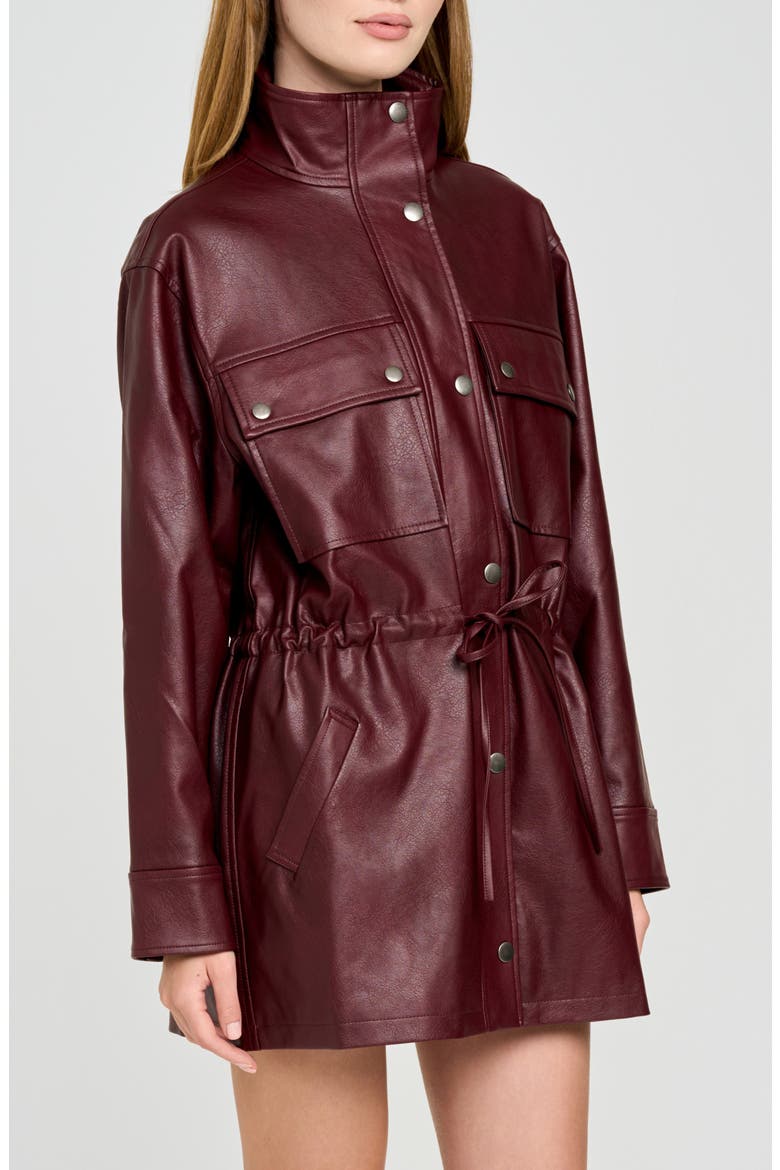 Angelina Faux Leather Jacket, Alternate, color, BURGUNDY