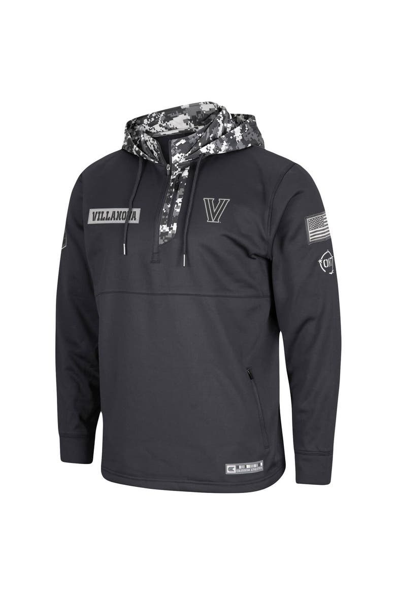 Men's Colosseum Charcoal Villanova Wildcats OHT Military Appreciation Digi Camo Quarter-Zip Hoodie, Alternate, color, Charcoal