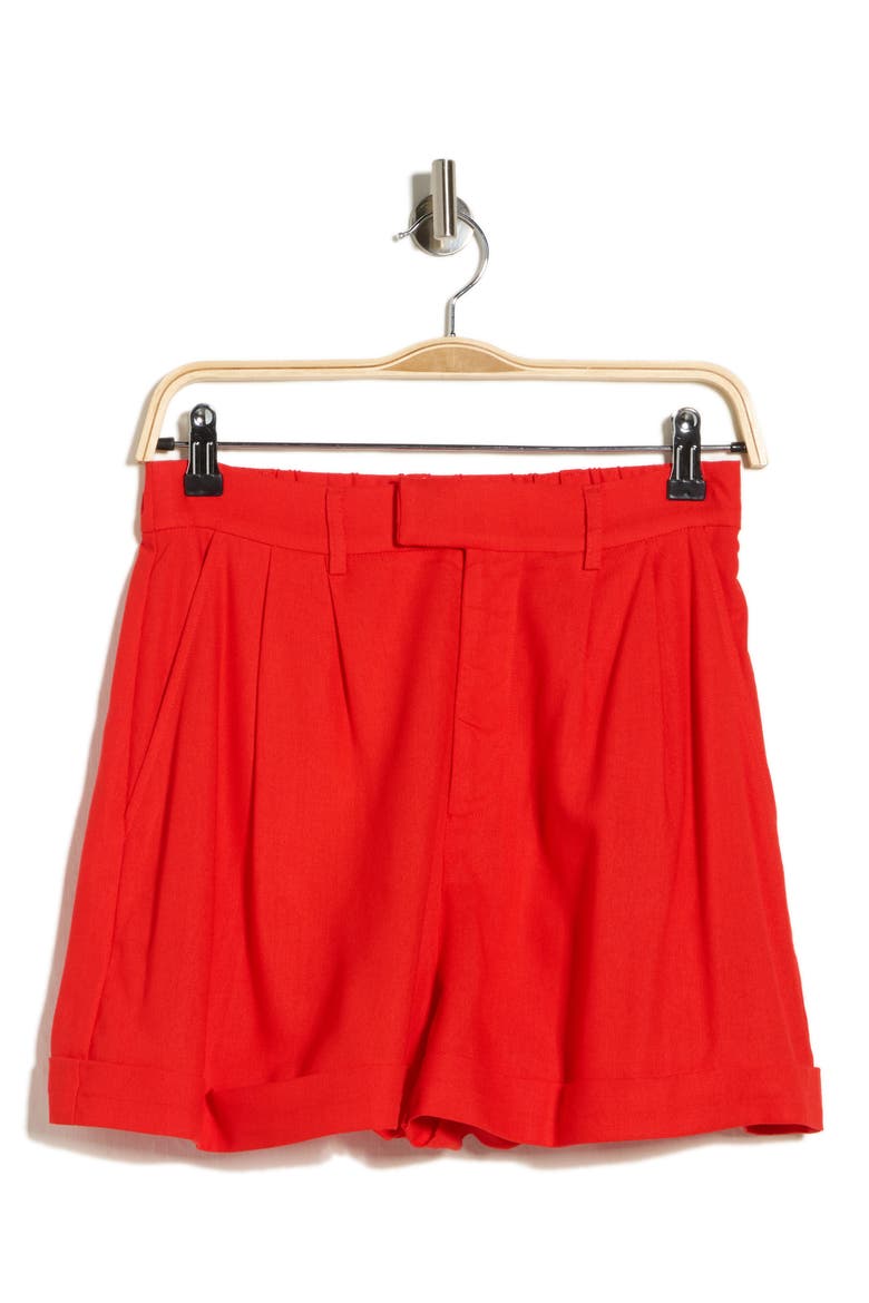 Pleated Linen Blend Shorts, Alternate, color, RED