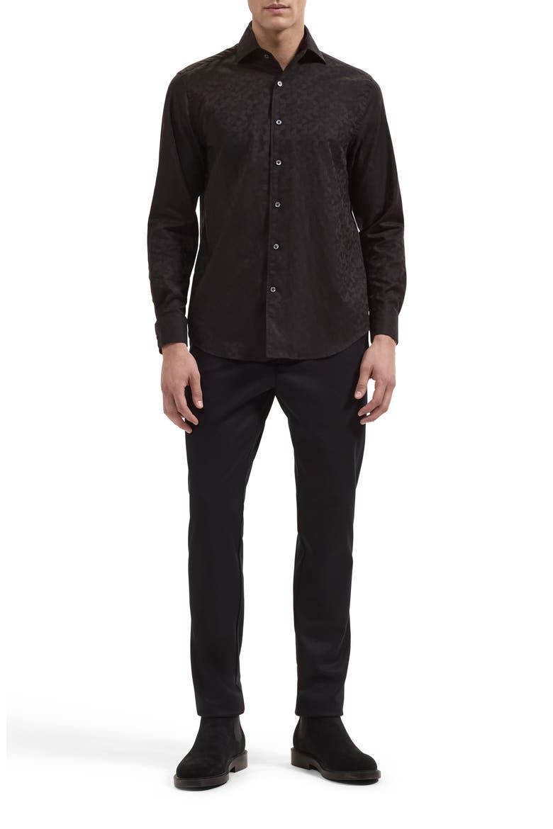 Alvin Shaped Fit Jacquard Button-Up Shirt, Alternate, color, BLACK