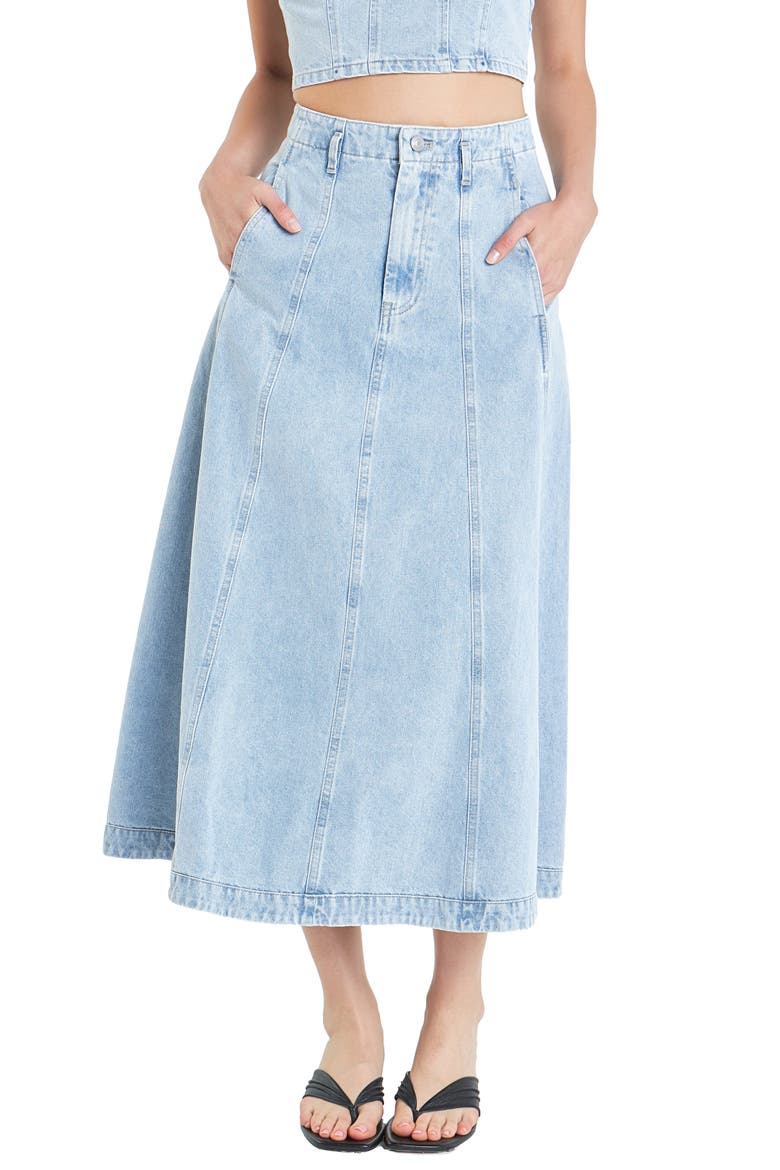 Denim Midi Skirt, Alternate, color, LIGHT DENIM