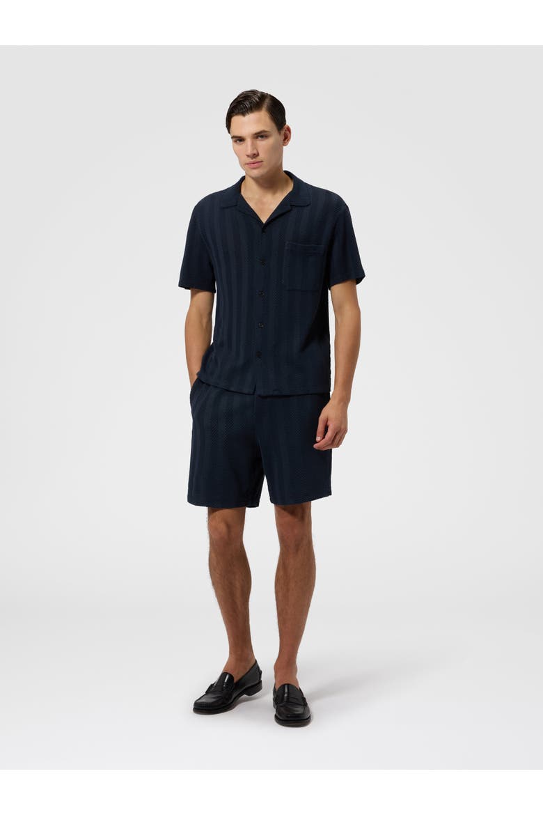 Tone-on-tone Chevron Cotton And Viscose Bowling Shirt, Alternate, color, Blue