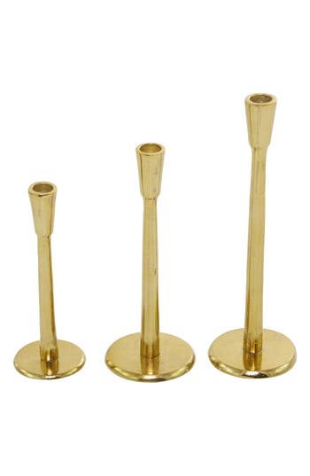 Vivian Lune Home Set Of 3 Modern Candleholders In Gold