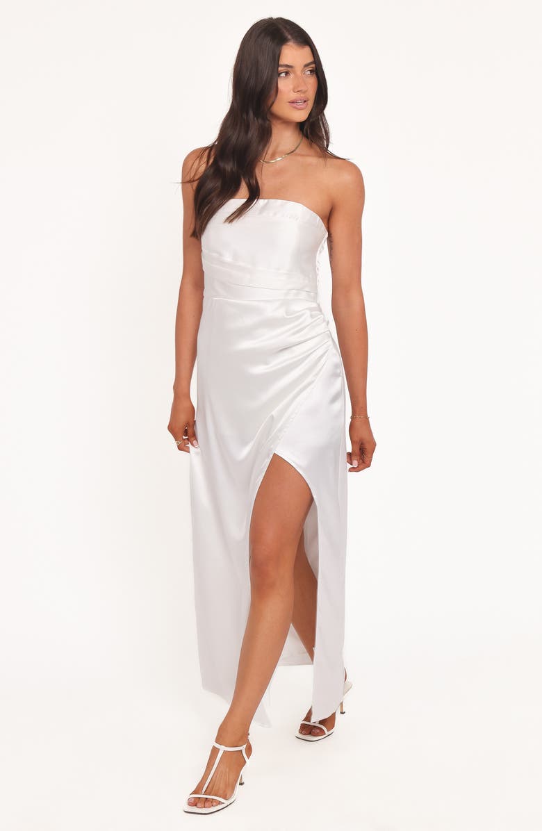 Petal & Pup Kara Strapless Stretch Satin Gown, Alternate, color, White