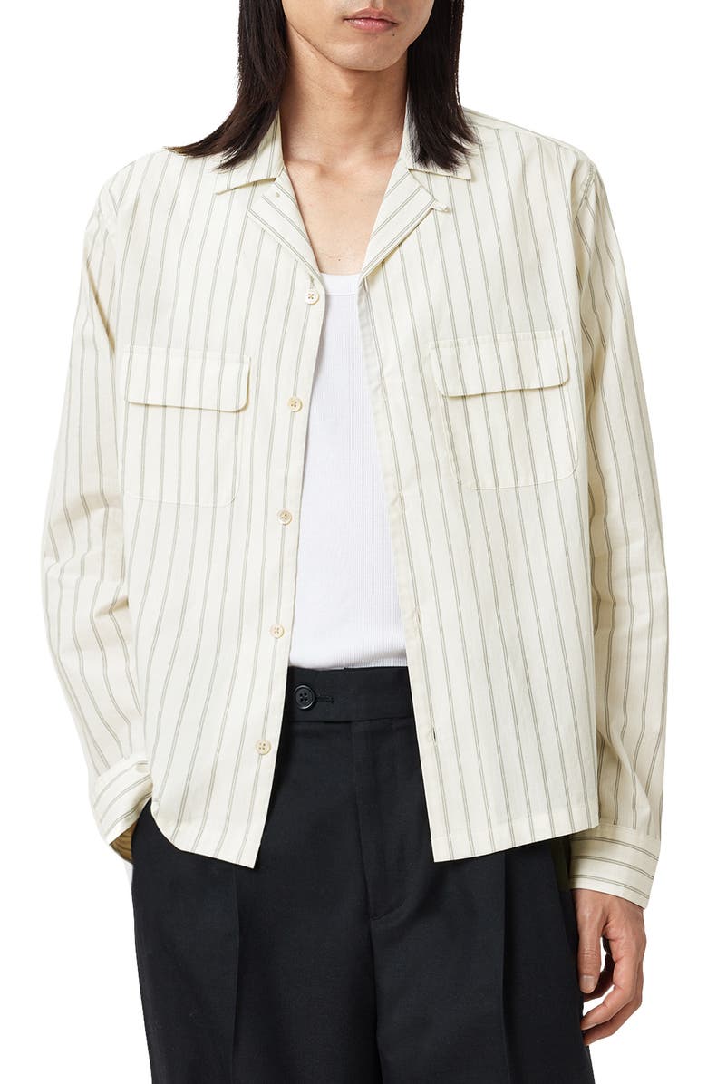 AllSaints Stanley Stripe Button-Up Shirt, Main, color, Soap White