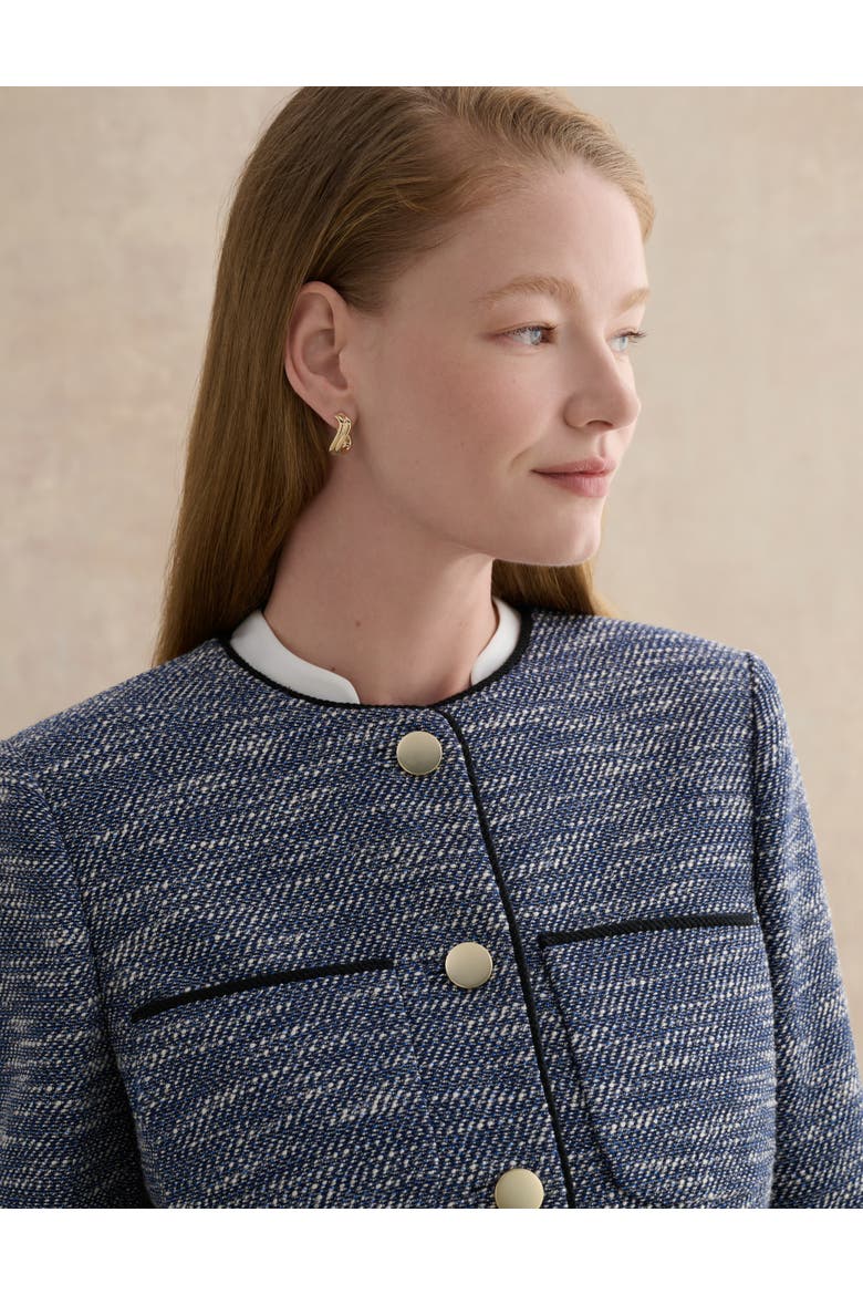 Aleena Cropped Textured Jacket, Alternate, color, Navy White