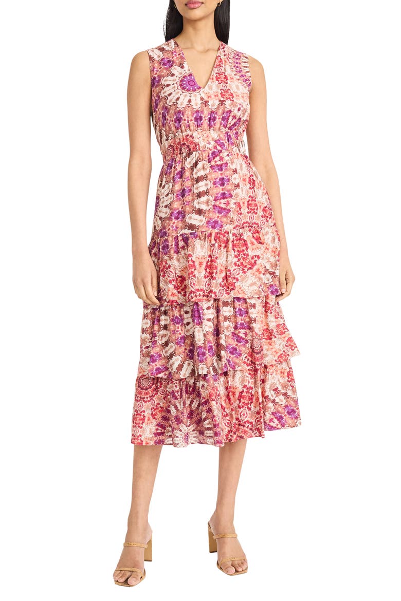 Ruffle Tiered Midi Dress, Main, color, CREAM/ PEACH