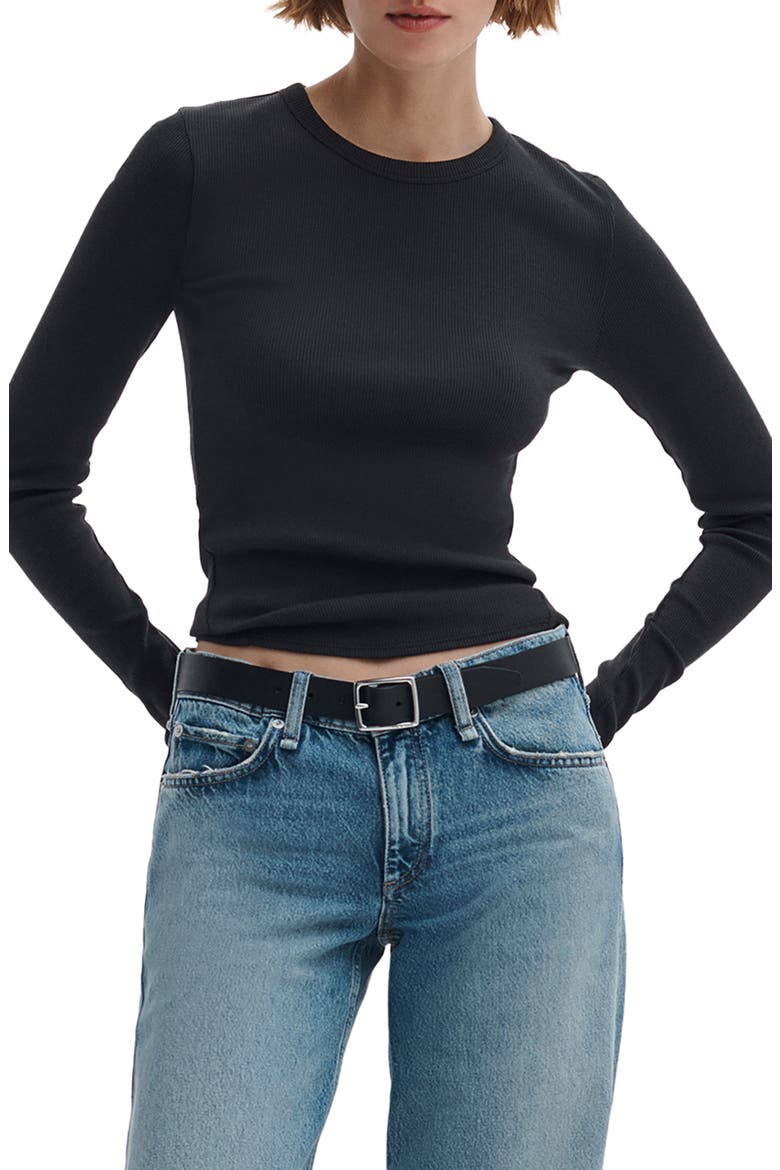 The Essential Rib Long Sleeve Cotton T-Shirt, Main, color, BLACK
