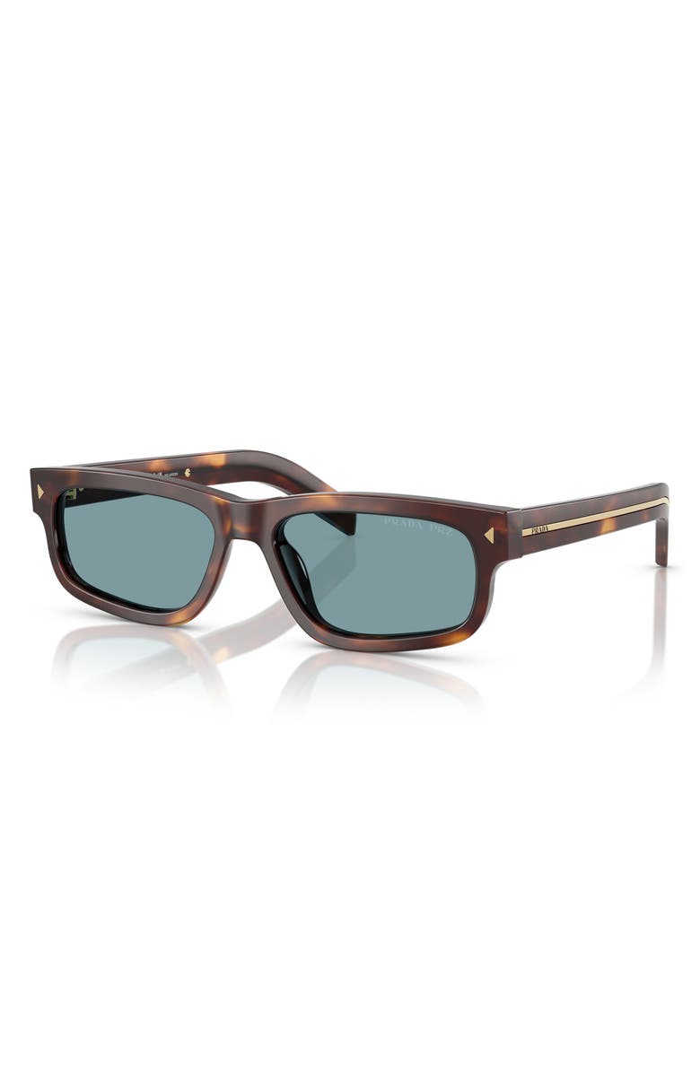 Prada 57mm Polarized Rectangular Sunglasses, Alternate, color, Brown Tort