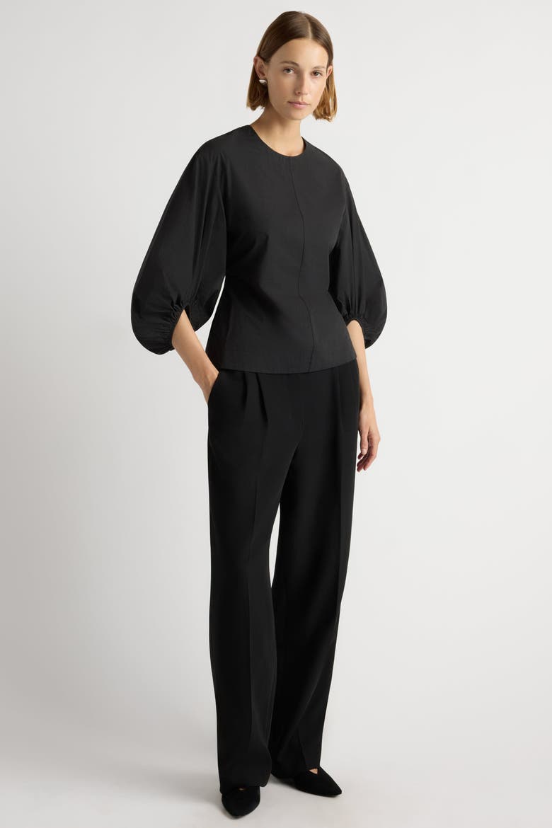 Odessa Sculpted Balloon-Sleeve Blouse, Alternate, color, Black