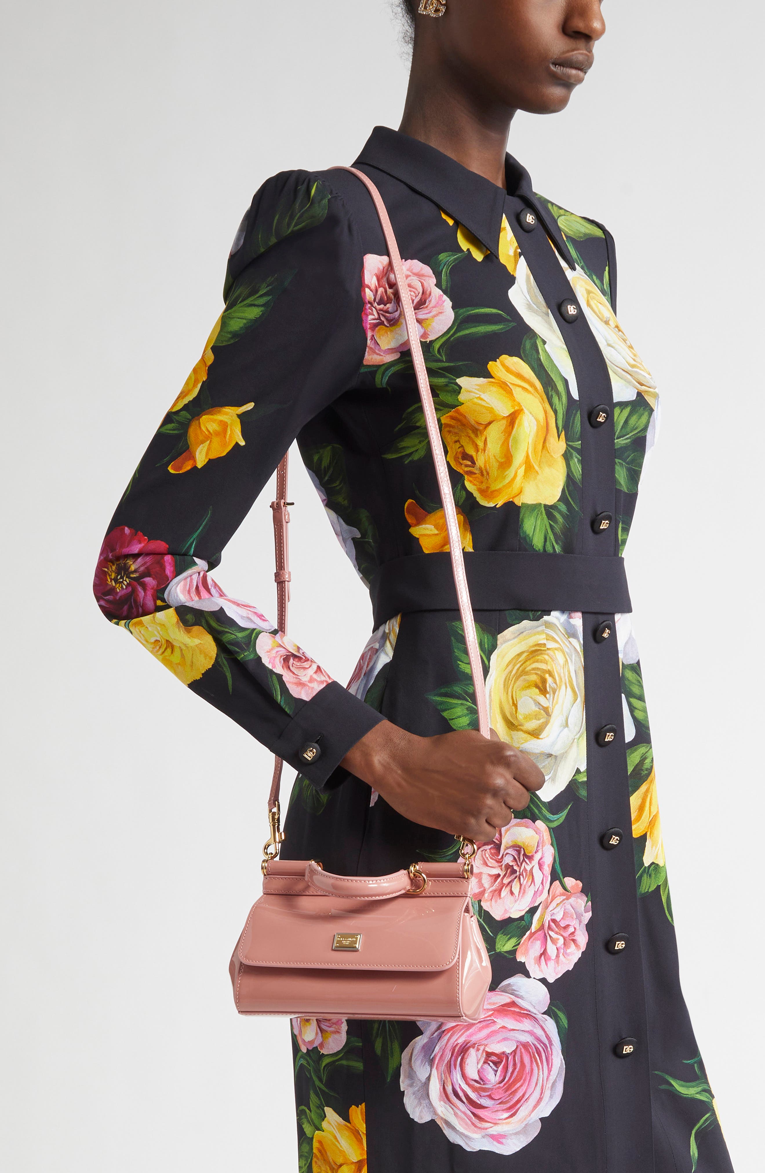 Dolce&Gabbana Small Sicily Patent Leather Top Handle Bag, Alternate, color, Rosa