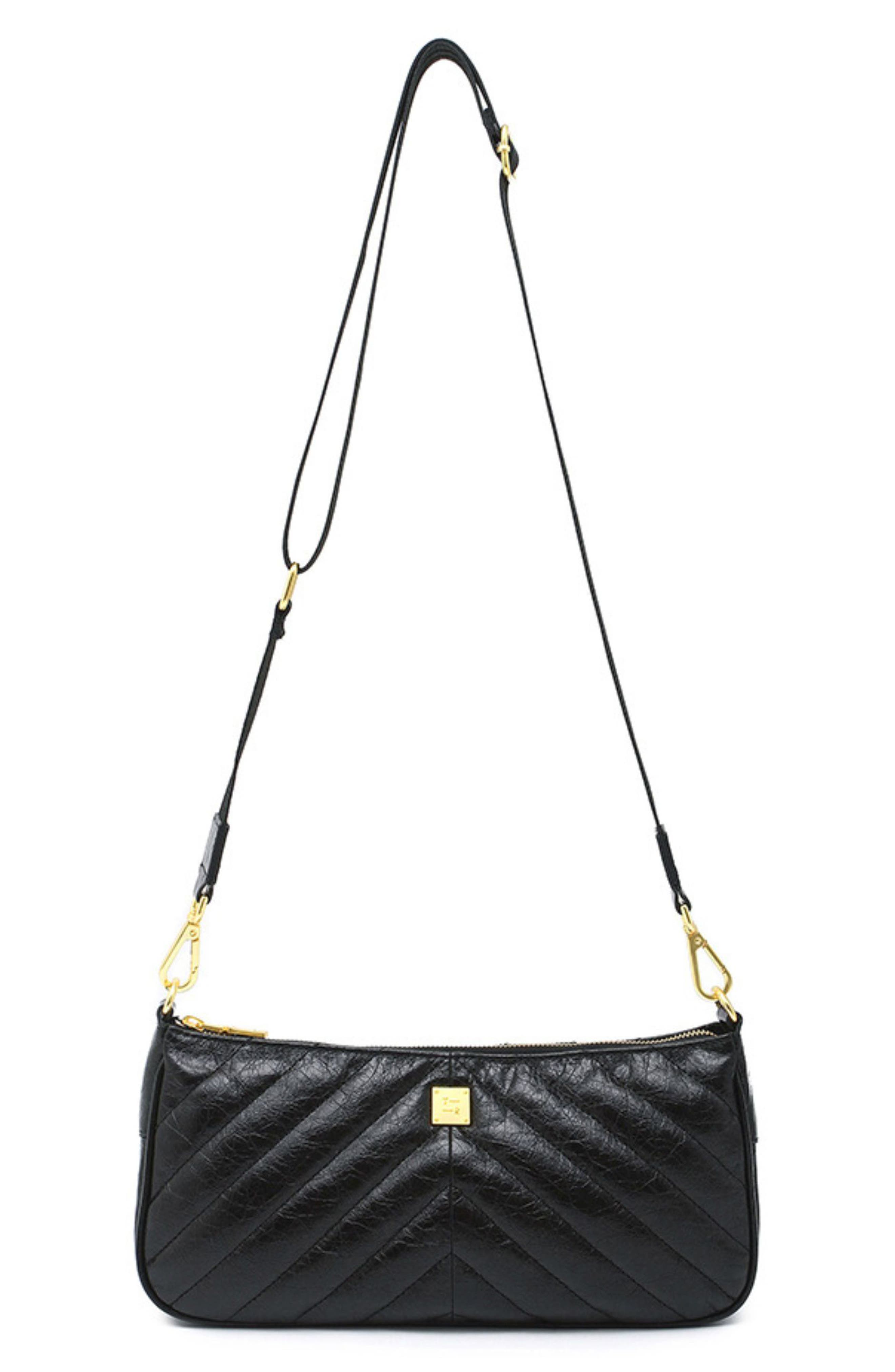 Enchanted Crinkled Leather Baguette Bag, Alternate, color, BLACK CRINKLE