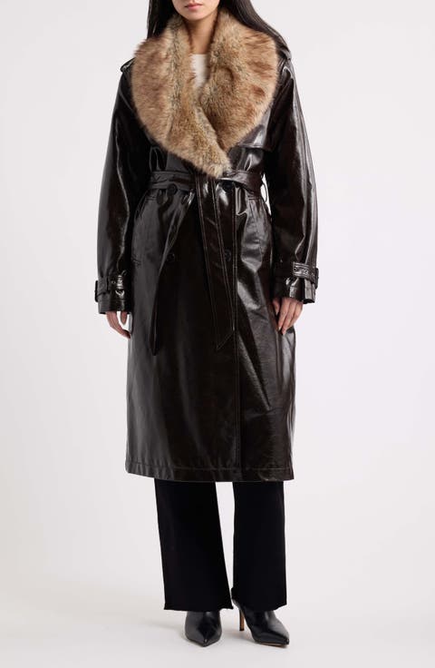 Nancy Faux Fur Collar Faux Leather Coat