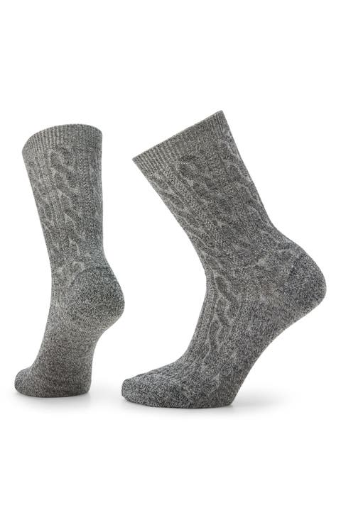 Everyday Cable Knit Merino Wool Blend Crew Socks
