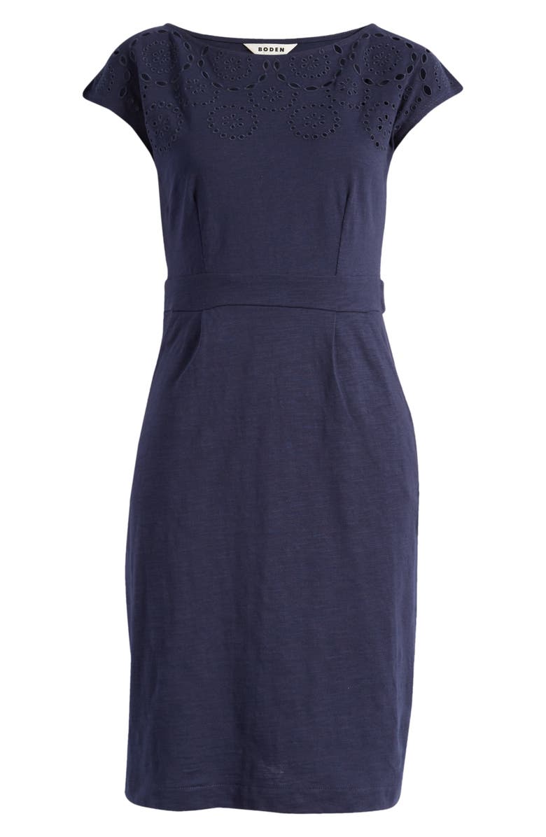 Boden Florrie Broderie Anglaise Cap Sleeve Jersey Dress, Alternate, color, 