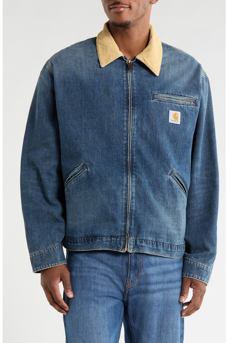 OG Detroit Denim Jacket, Alternate, color, BLUE / DUSTY HEATHER BROWN