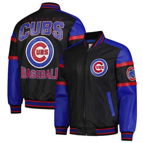 G-iii Sports By Carl Banks Black Chicago Cubs Full-zip Leather Varsity Jacket In Multi