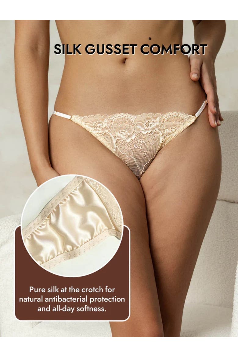 Pure Silk 3-Pack Lace Thong Panties, Alternate, color, Champagne