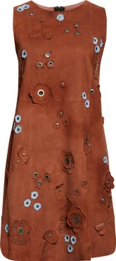 Marni Floral Appliqué Suede Shift Dress