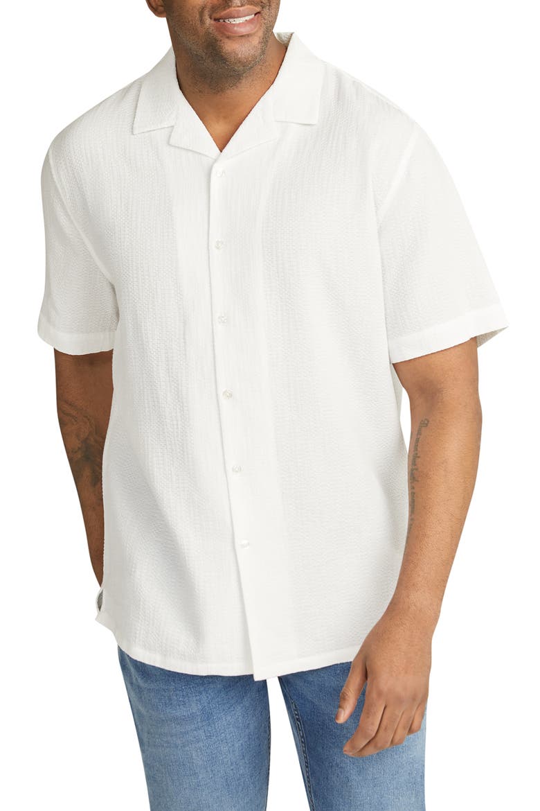 Griffen Relaxed Fit Textured Cotton Camp Shirt, Main, color, WHITE