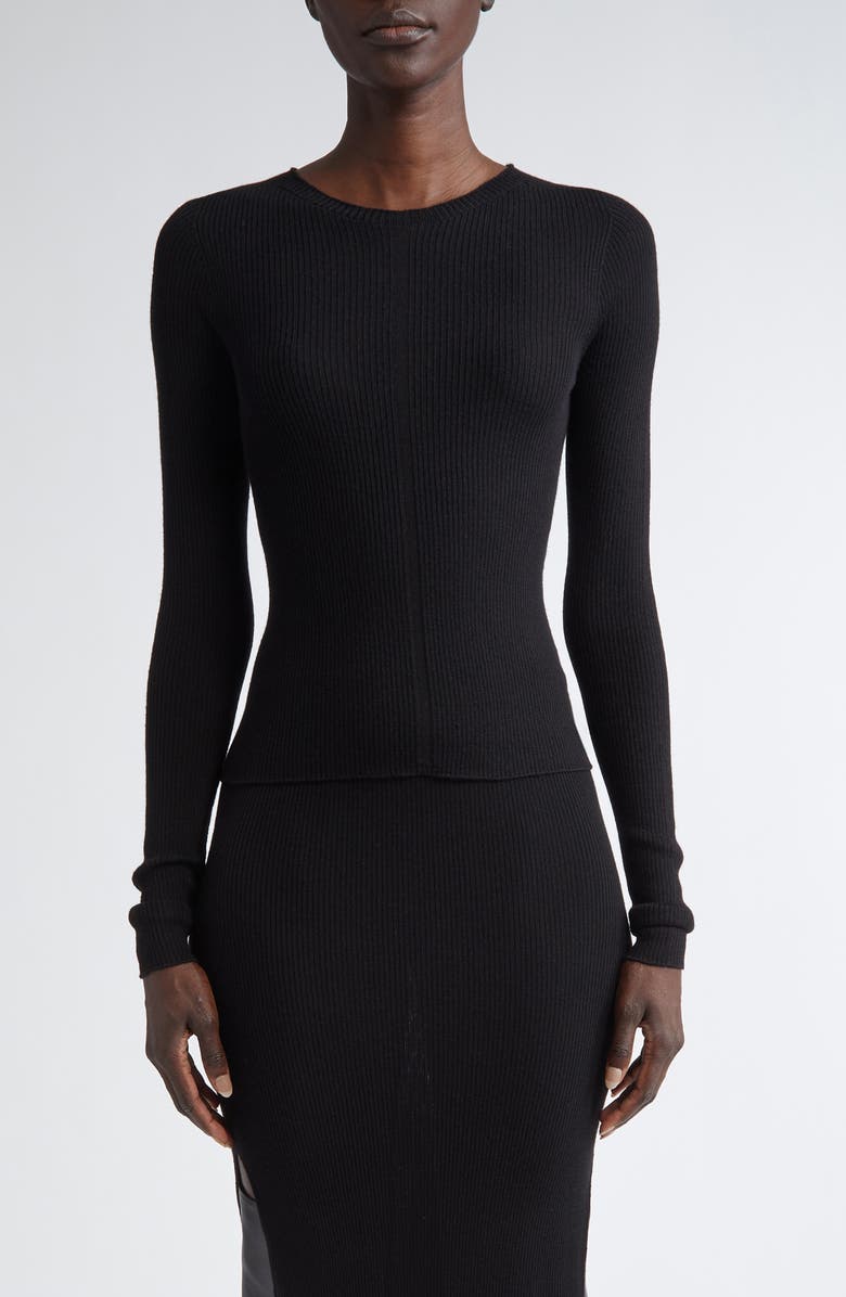 Rick Owens Virgin Wool Rib Sweater, Main, color, Black