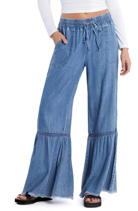 Drawstring Waist Tiered Denim Pants