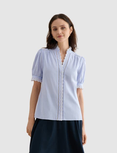 Naima Scalloped Lace Trim Pintuck Blouse