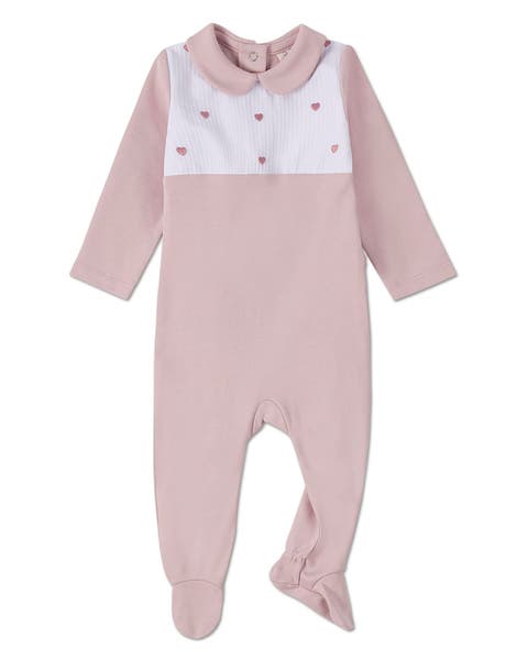 Baby Girls Petite Hearts Pintuck Cotton Footie (Baby)