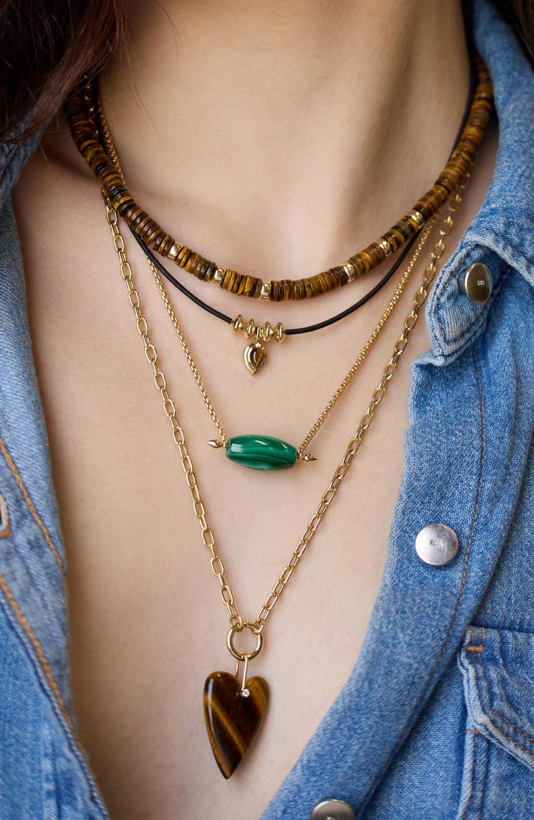 Zoë Chicco Tiger's Eye Heart Diamond Charm, Alternate, color, 14K Yellow Gold/ Brown