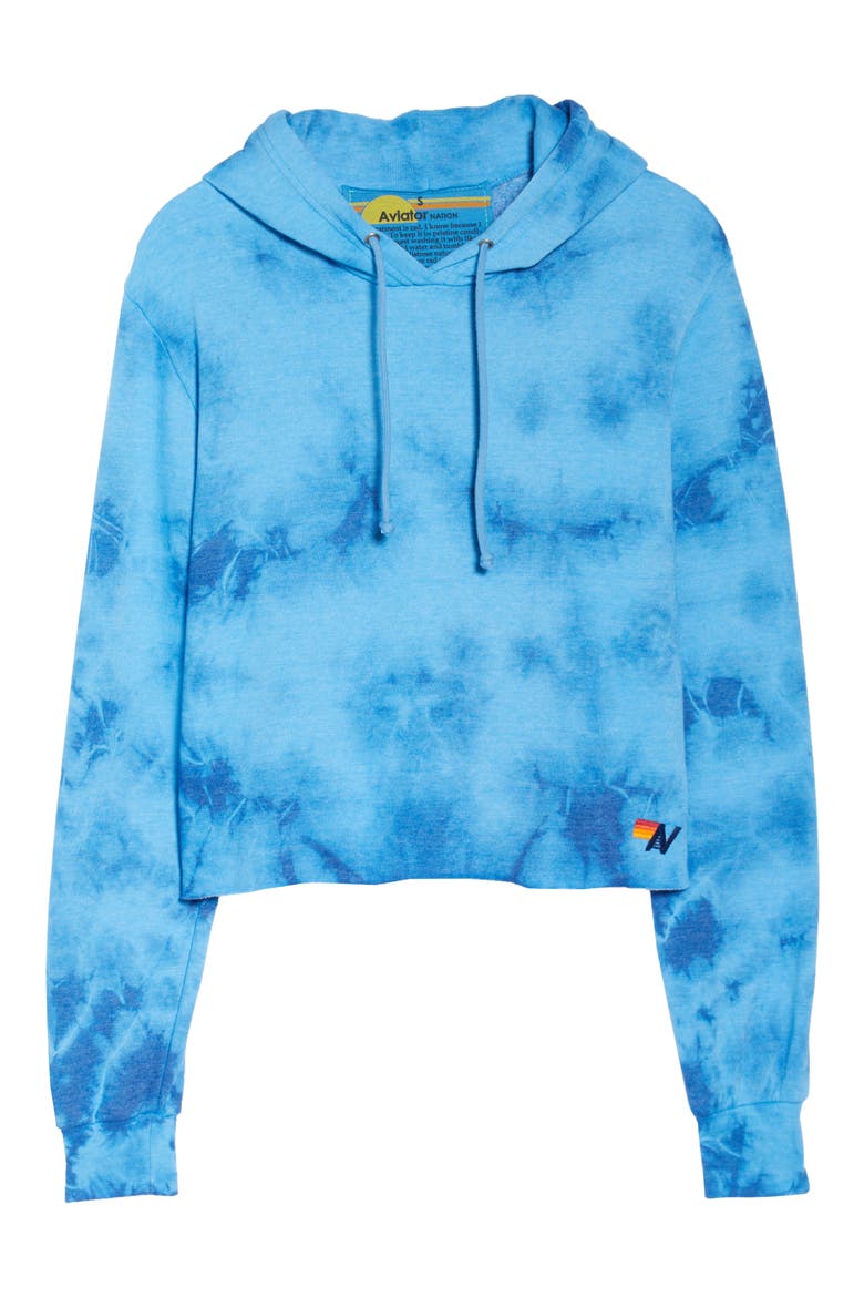 Tie Dye Crop Hoodie, Alternate, color, TIE DYE CRYSTAL ROYAL