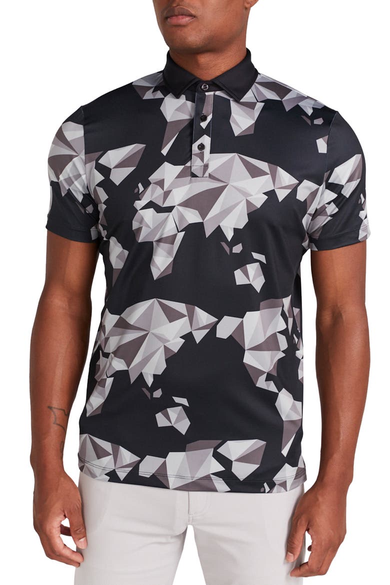 Bond Origami Print Polo, Main, color, BLACK