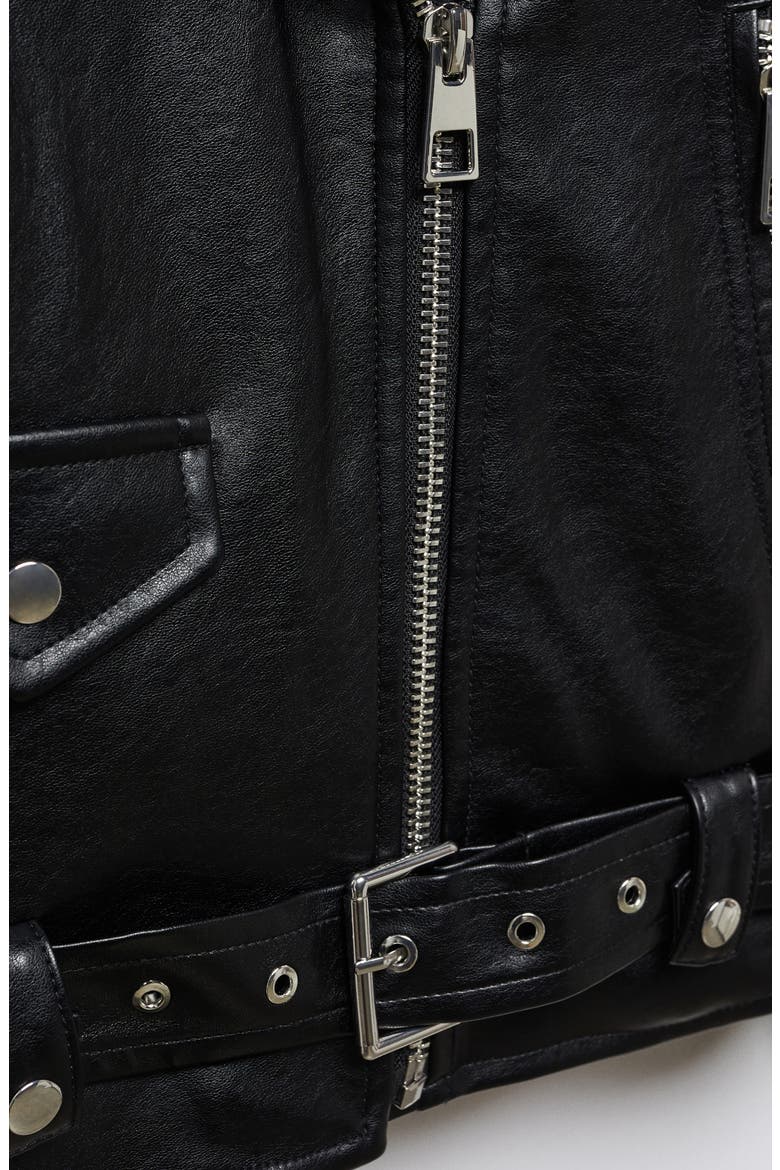 Oversize Faux Leather Moto Jacket, Alternate, color, BLACK