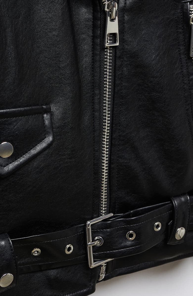 MANGO Oversize Faux Leather Moto Jacket, Alternate, color, 