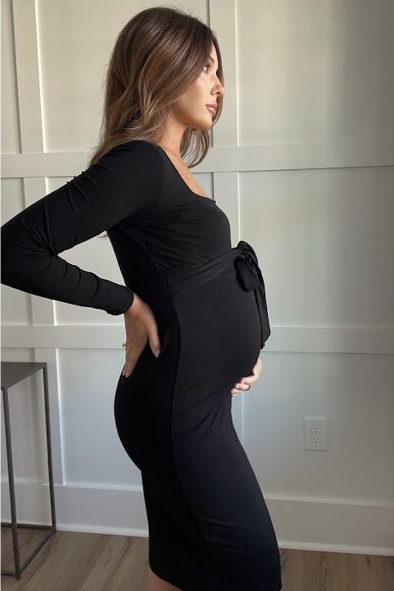 Basic Square Neck Midi Dress, Alternate, color, Black
