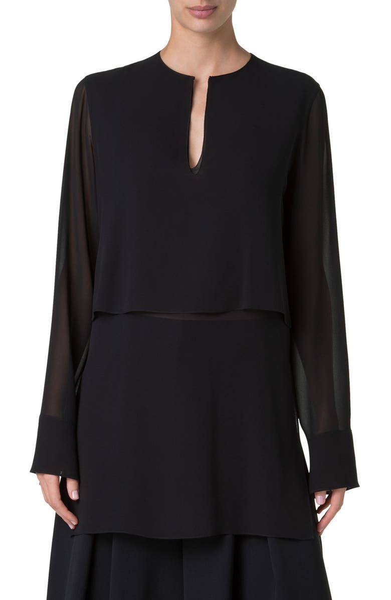 Akris Layered Crepe & Georgette Silk Tunic, Main, color, 