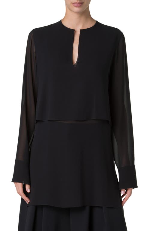 Shop Akris Layered Crepe & Georgette Silk Tunic In Black