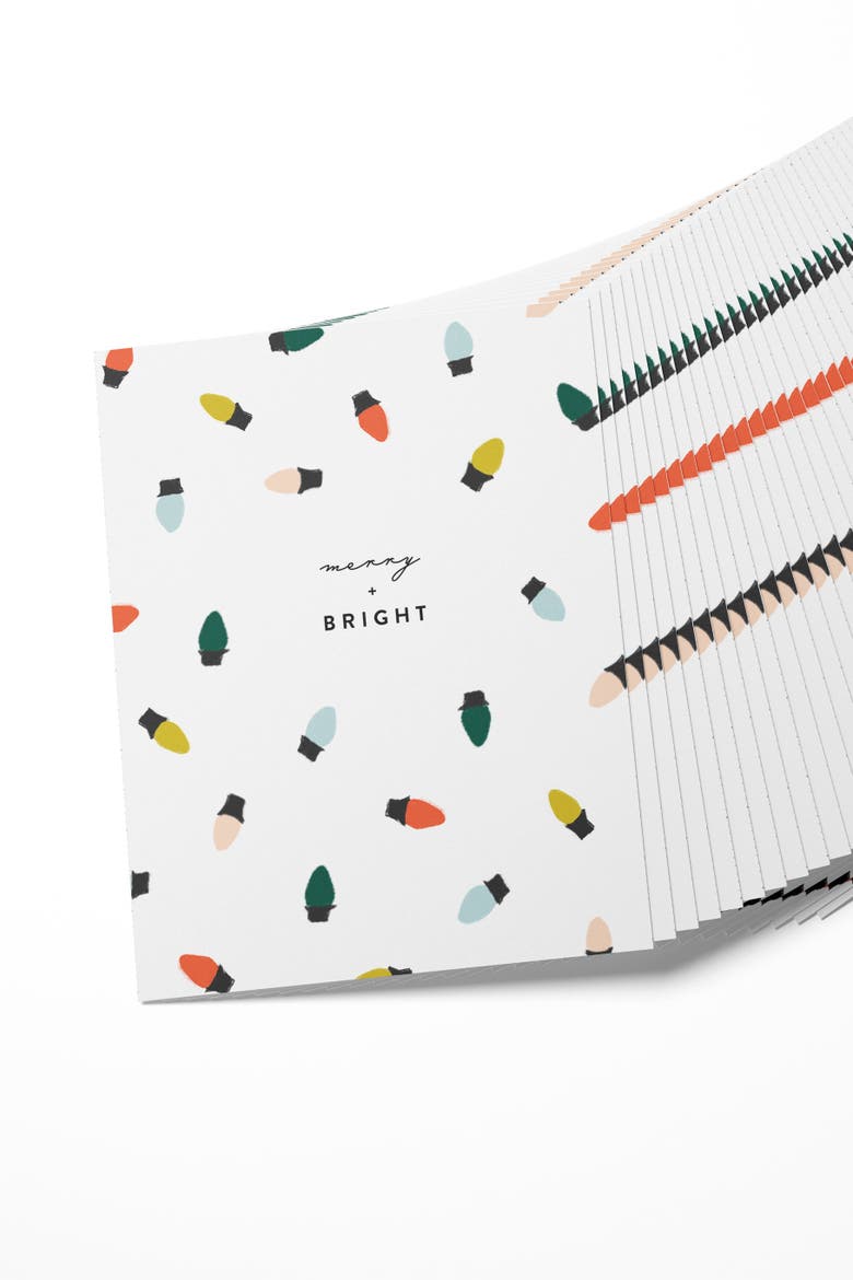 Merry Bright Holiday Lights Boxed Set of 8 Cards, Alternate, color, Colorful Holiday Lights