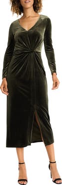 Maggy London Long Sleeve Velvet Midi Dress