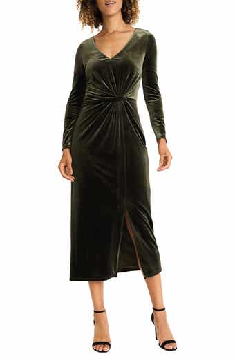 Maggy London Long Sleeve Velvet Midi Dress