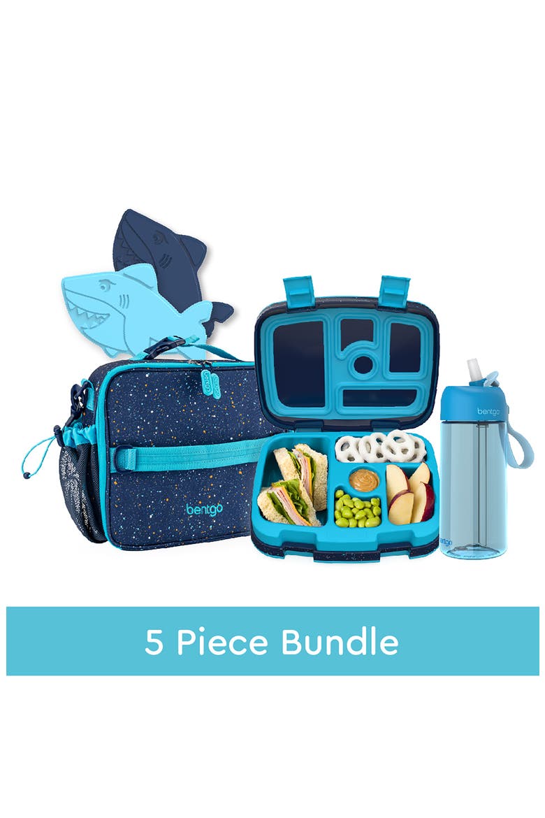 Kids' Print Back to Lunch 5-Piece Set, Alternate, color, BLUE SPECKLE