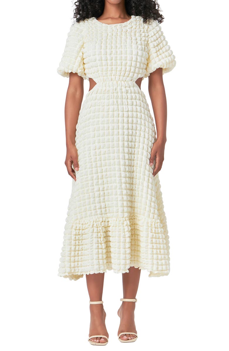 Endless Rose Textured Cutout Midi Dress, Alternate, color, Ivory