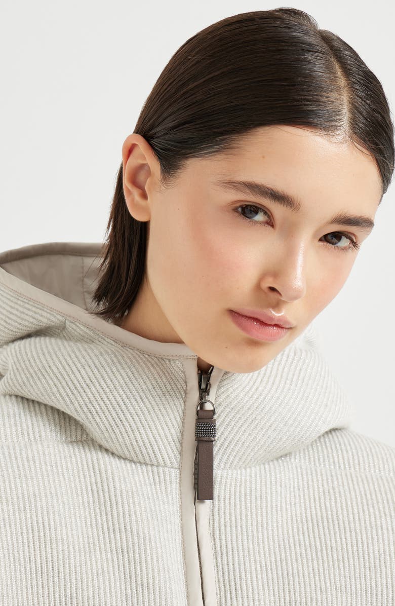 Brunello Cucinelli English rib knit down vest, Alternate, color, Silver