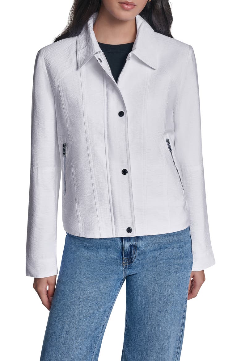 Crinkle Snap Front Jacket, Main, color, WHITE