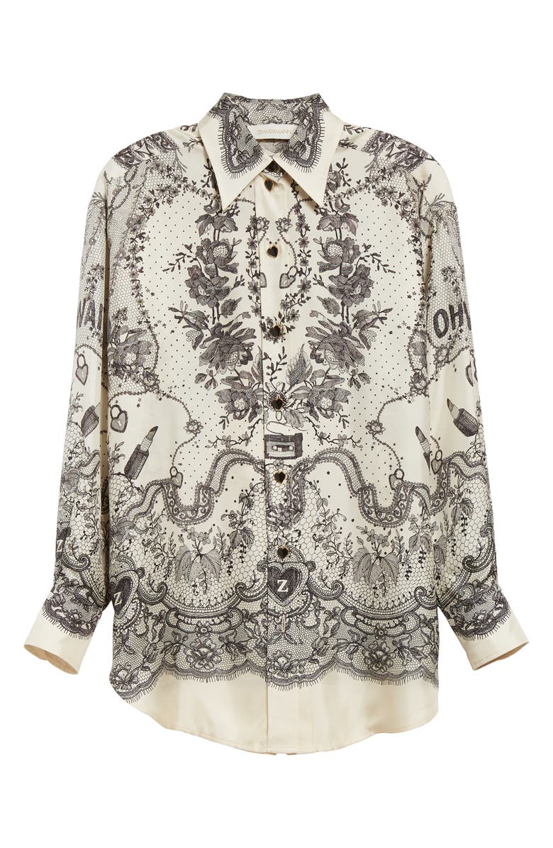 Zimmermann Locket Print Relaxed Silk Button-Up Shirt, Alternate, color, 