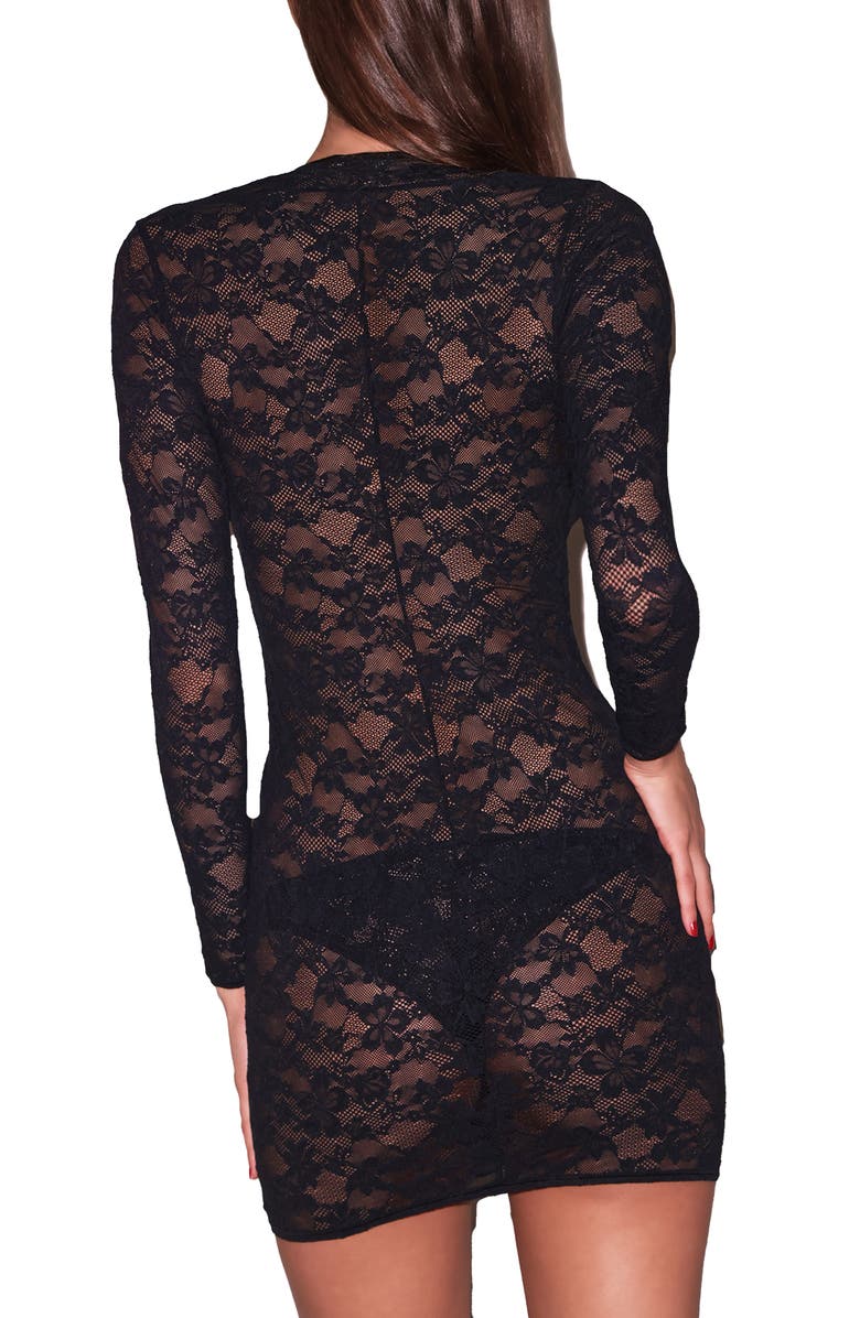 Fleur Du Mal Le Stretch Lace Deep Plunge Mini Dress, Alternate, color, Black