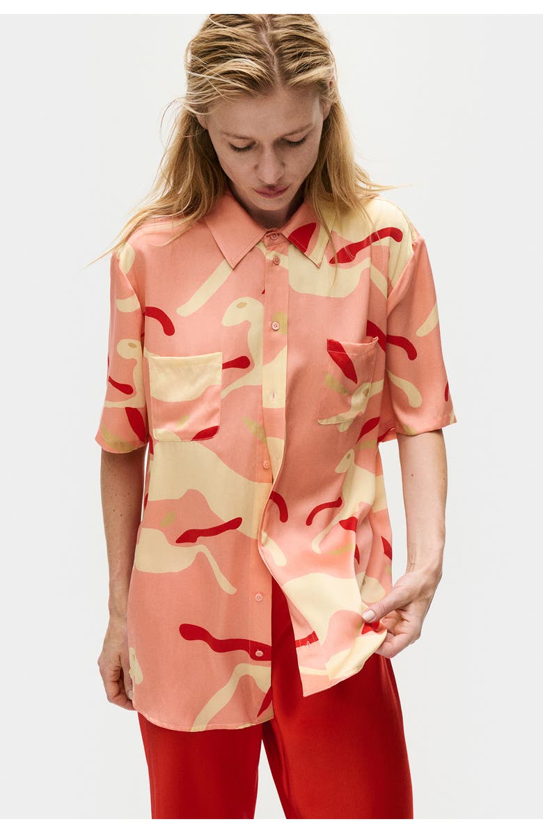 SILK LAUNDRY SHORT SLEEVE BOYFRIEND SHIRT RABBIT AMARANTH, Alternate, color, 