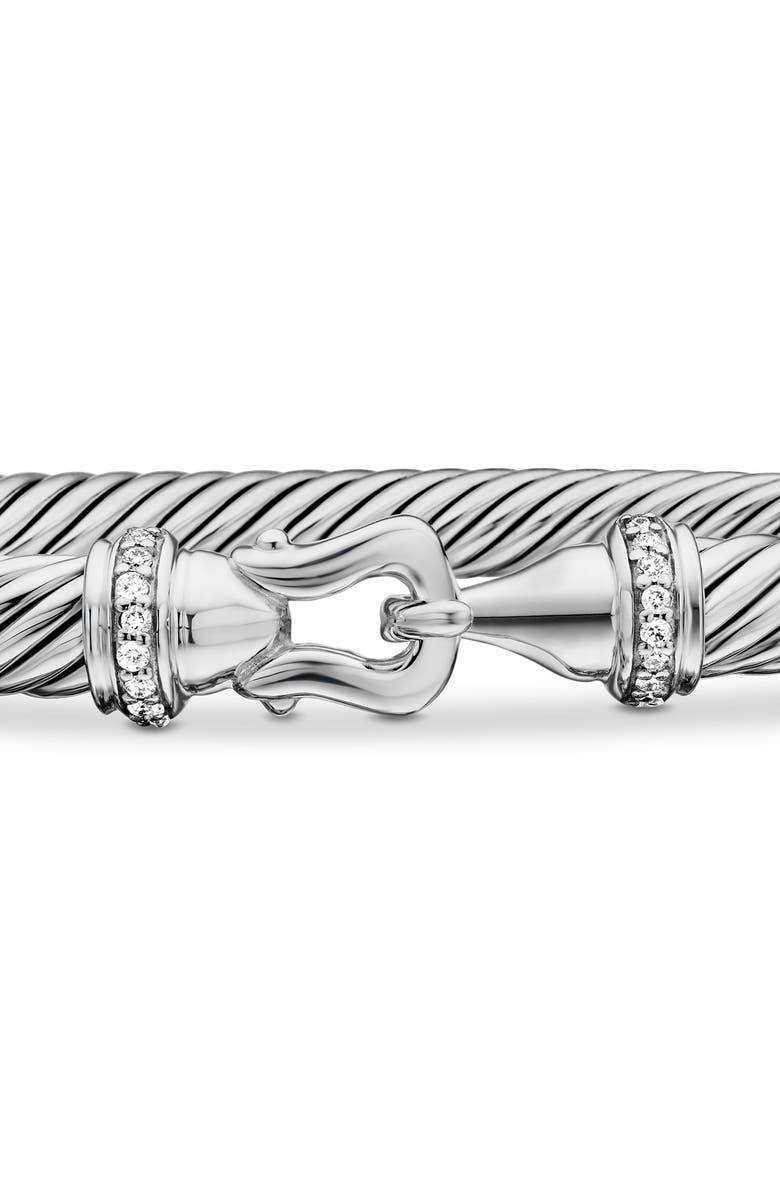 David Yurman Buckle Classic Cable Bracelet in Sterling Silver with Pavé Diamonds, 5mm, Alternate, color, Silver Pave