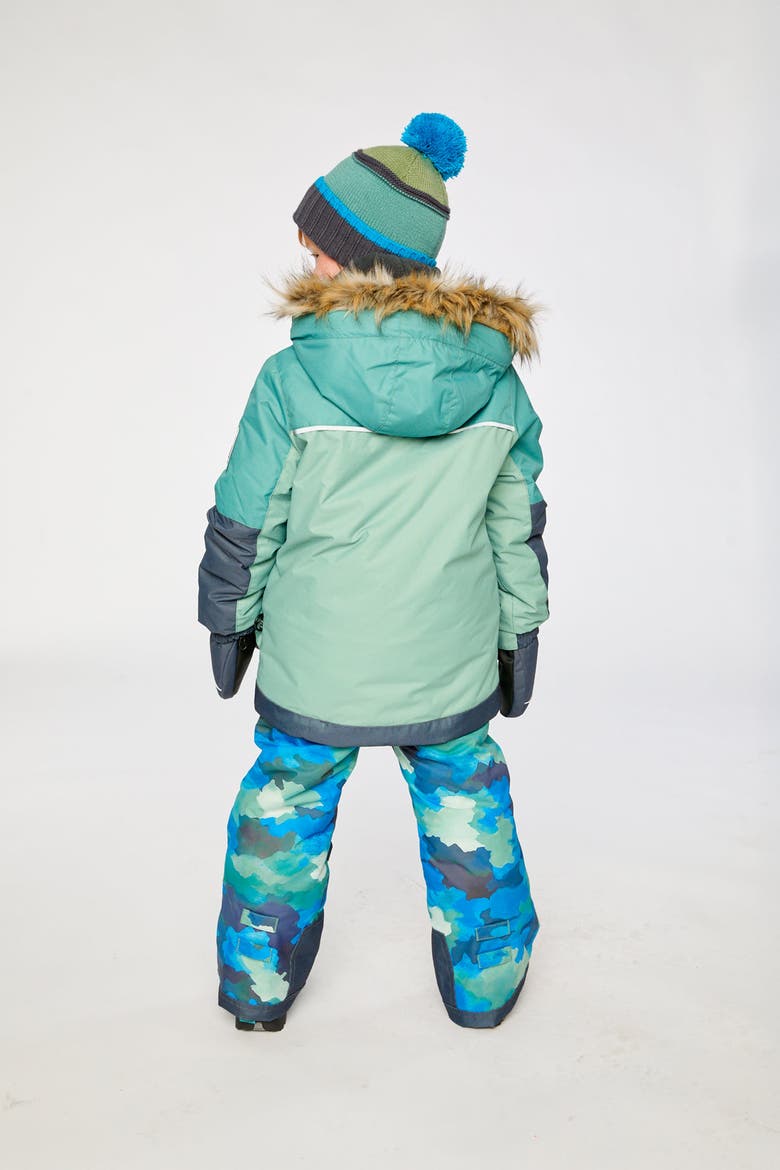 Play Faux Fur Hood Jacket & Camouflage Pants Two Piece Snowsuit, Alternate, color, Blue Camouflage